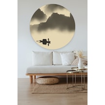 Kayık Ve Dağ Manzara Baskılı Dekoratif Duvar Sticker 80x80 Cm