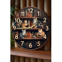 Sessiz Yuvarlak Ahşap Duvar Saati Kuvars Hareketli 2d Kedi Desen Sdw018,sdw018 33 X Çok Renkli