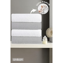 4'lu Gri-beyaz Banyo Havlusu - 70x140 Cm, 490 Gr, %100pamuk, Spa Ve Otel Havlusu, Günlük Kullanıma Uygun Beyaz - Gri