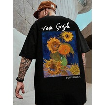 Unisex Siyah Oversize Van Gogh Baskılı Örme T-shirt Siyah-57130