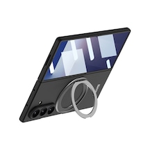 Samsung Uyumlu GalaxyZ Fold 7 Kılıf M-safe Şarj Özellikli Celikaksesuar Kıpta Yüzüklü Kamera Korumalı Kılıf Siyah