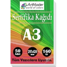 A3 Sertifika Kağıdı 50 Adet 160 Gram Kalın Fotokopi Kağıdı Tüm Yazıcılara Uyumlu 29.7x42 Cm Kalın Baskı Kağıdı