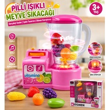 Pilli Işıklı Oyuncak Meyve Sıkacağı Blender Seti Sesli Ve Dönen Karıştırıcılı Mutfak Oyuncağı