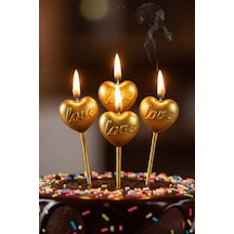 Kalpli 4 Lü Gold Kalp Mum Sevgililer Günü Doğum Günü Özel Gün Kutlama Mumu Gold Love