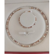 Doğal Güneş Taşı Ve Doğal İnci Kolye Bileklik Set