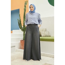 1153-Bol Paça Pantolon Etek Koyu Gri Çok Renkli