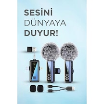 Genel Markalar Yaka Mikrofonu Type-c Lightning Aux 2 Adet 3ın1 Kablosuz Mikrofon H68 Siyah