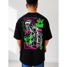 525 Oversize Sırt Baskılı Streetwear Unisex T-shirt Newyork Siyah