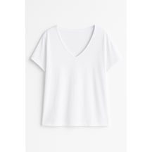 Kadın V Yaka Kısa Kollu Düz T-shirt Çok Renkli