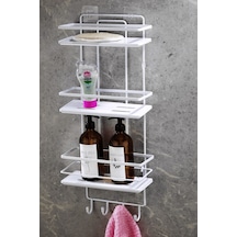 Sas Haus 3 Katlı Kancalı Yapışkanlı Banyo Duş Rafı – Ayarlanabilir Kristal Raf (Yapıştır/Vidala) Beyaz-Beyaz - LŞ-03 - BBBK