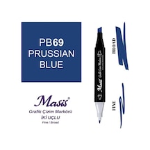 Çift Uçlu Marker Grafik Çizim Kalemi 69 Yoğun Mavi
