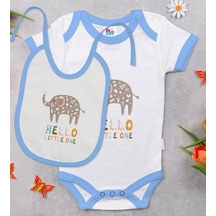 Bk Kids Hello Little One Tasarımlı Mavi Bebek Body Zıbın Ve Mama Çok Renkli