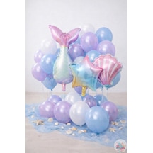 Denizkızı Konsept Balon Seti 28 Li Folyo Kuyruk Yıldız İstiridye Lavanta Bebek Mavi Çok Renkli