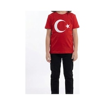 Es Eyüp Selda Kız Çocuk Ay Yıldız Türk Bayraklı Kısa Kollu Tişört Kırmızı