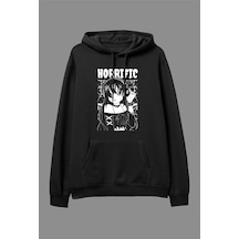 Oversize Kulaklık Genç Kız Siyah Beyaz Tasarım Baskılı Unisex Kapüşonlu Sweatshirt Hoodie Siyah
