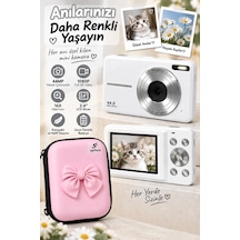 4k Figürlü Çantalı Dijital Video Kamera 44mp 16x Zoom Işıklı Kart Dijital Fotoğraf Makinesi 64gb Hafıza Kart Hediyeli Beyaz