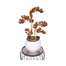 Yapay Çiçek Sitesi Beyaz Küre Saksıda Modern Minimal Tasarım Yapay Bonsai Ağacı Turuncu 65 Cm Turuncu