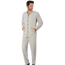 Aysu 2050 Önden Bütün Düğmeli Erkek Penye Uzun Kol Pijama Takımı