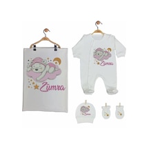 Pia Baby Gl 2003 İsme Özel Ayıcıklı Battaniye Tulum Set Krem