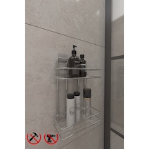 Alper Banyo Yapışkanlı Krom 2 Katlı Düz Banyo Rafı Banyo Şampuanlığı TŞ02.K Çok Renkli
