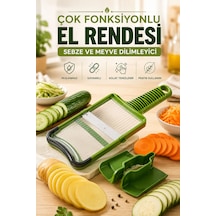 Flat Ayarlanabilir Mandolin Dilimleyici 3 Kademeli Rende Tutma Aparatlı Sebze Meyve Dilimleyici Gri - Yeşil