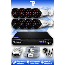 Picam 8 Kameralı Uzay 8 Dış Kamera Set HDD'siz Full HD Gece Görüşlü Güvenlik Kamerası Sistemi