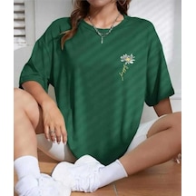 Kozia Outdoors Malkoçbey Papatya Baskılı Oversize Unisex Basic T-şhirt Yeşil Yeşil