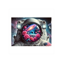 Astronot Ve Uzay Çiçekleri Modern Ahşap Tablo