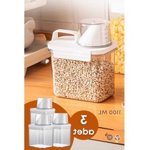 Novahub 3 Lü Sızdırmaz Depolama Kaba, 1100 Ml, Erzak Bakliyat Saklama Kapı Şeffaf