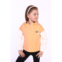 Toontoy Kız Çocuk Kapüşonlu Blok Renkli Sweatshirt Turuncu