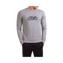 Nostalji Motor Baskılı Gri Erkek Örme Sweatshirt