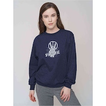 Peace Hand Baskılı Indigo Mavi Kadın Sweatshirt