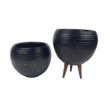 Bitki Tasarımı Ev Dekorasyon  Siyah Granit Küp Saksı Saksılık Salon Çiçeklik İkili  Set (3 Ayaklı-Ayaksız)