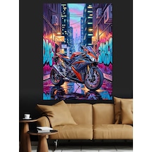 Ahşap Tablo Neon Işıklı Motosiklet Çizimi