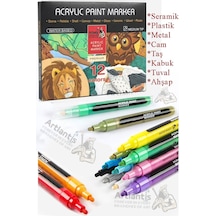 12 Renk Akrilik Markör Keçeli Kalem 1 Adet 12 Li Acrylic Marker Taş Cam Metal Seramik Plastik Tuval Ahşap 0.7-1 Cm