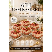 Porsima 13878-1 Vanes Prizma Gold Yaldızlı 6'lı Cam Kare Kase Seti 250 Ml Tatlı, Puding, Magnolia Ve Çerez Sunum Kasesi