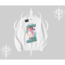 Biskilet Sweatshirt Oversize Anime Kız Desenli Japon Stil Beyaz