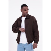Freemen Erkek Basic Gabardin Kumaş Fermuarlı Oversize Mevsimlik Polo Yaka Ceket Kiremit