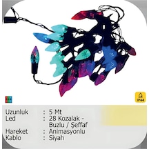 Elektrikhouse Led Peri Işığı 28 Kozalak - Buzlu / Şeffaf - Animasyonlu - Top 5 Metre Çok Renkli