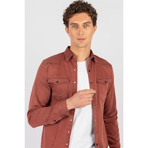 Tudors Slim Fit Dar Kesim Uzun Kol Erkek Kot Gömlek-20958 Bordo Tudors Slim Fit Dar Kesim Uzun Kol Erkek Kot Gömlek-20958 Bordo