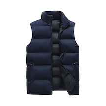 Edwardest Sonbahar Ve Kış Düz Renk Basit Sıcak Erkek Yeleği Rahat Bol Kalın Ceket Mavi