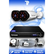 Picam 2 Kameralı Uzay 2 Dış Kamera Set 500 GB HDD Full HD Gece Görüşlü Güvenlik Kamerası Sistemi