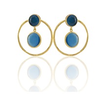 Kadir Jewellery 22 Ayar Altın Kaplama Kadın Halka Küpe -el İşçiliği Ve Hipoalerjenik Küpe Koyu Mavi