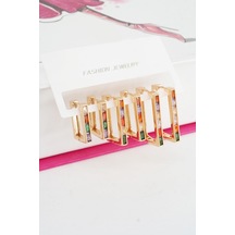 Kadın Vip Seri Mix Renkli Baget Zirkon Taşlı 6'lı Küpe Seti