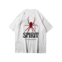 Tarzsokak Spirit Örümcek Ön Arka Baskılı Pamuk Oversize Bisiklet Yaka Beyaz