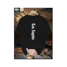 Medinenur Los Angeles Yazı Detaylı Basic T-shirt Siyah