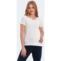 Slazenger PERICAS Kadın V Yaka Ekru Tişört