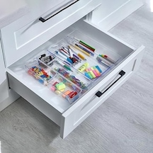 6 Parça Organizer Çekmece İçi Düzenleyici, Şeffaf Kristal Plastik Düzenleyici Seti Açık Gri