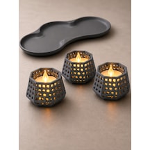 Bezos 3d Baskı Dekoratif Mumluk Seti - Desenli Tealight Ve Masaüstü Aydınlatma Objesi-gri Ob