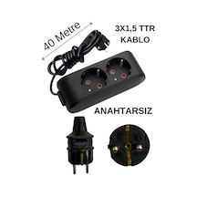 Avarson 2'li İkili Priz Topraklı Kablolu Siyah 3x1,5 Ttr 40 Kırk Metre